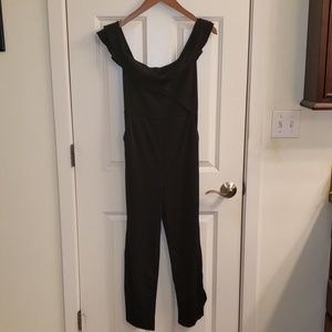Black off shoulder mid calf jumpsuit